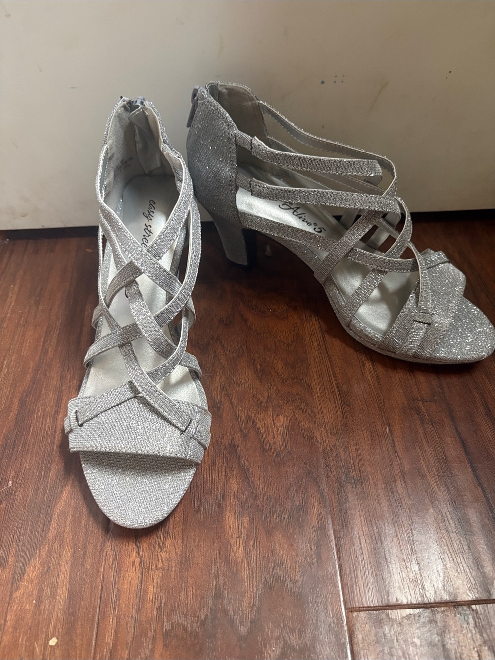 easy street Silver Glitter Strappy Heels